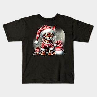 Bengal Cat Santa Claus Christmas Kids T-Shirt